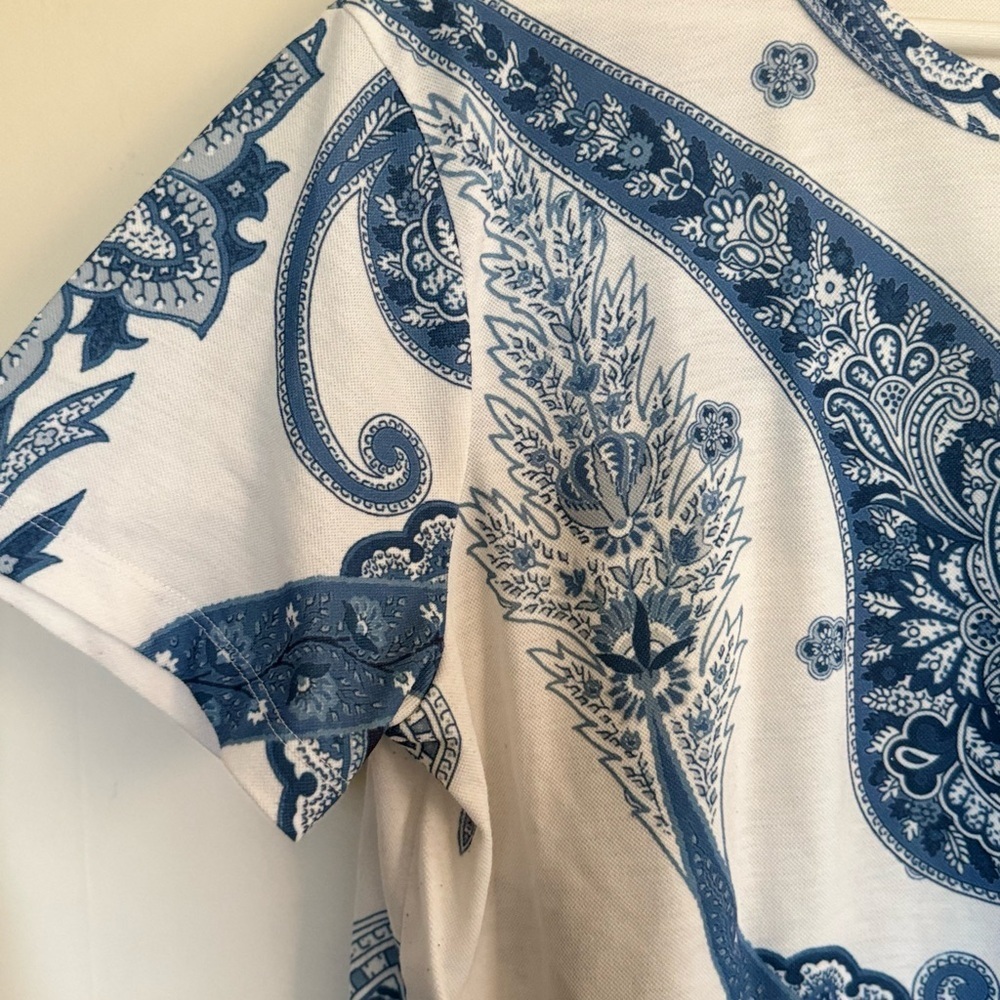 Desigual Blue and White POPASLEY Paisley women’s  Tee - Picture 2 of 5